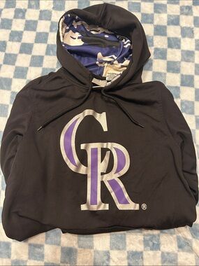Colorado Rockies Men's Black Pullover Hoodie with Purple Camo Accent